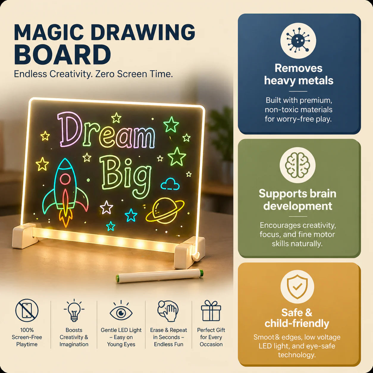 Magic Writing Board with Pen & Light